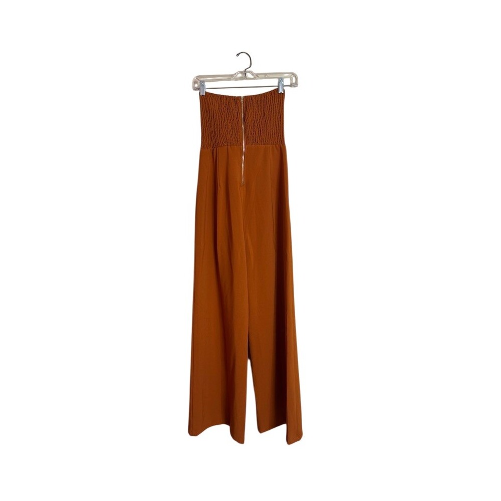 Fashion Nova Jumpsuit Womens Size M orange brown Strapless Sweetheart Wide-Leg - Picture 5 of 7